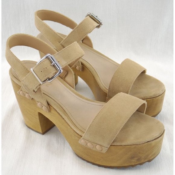 Schutz Suede Platform Sandals | Size 7.5, Tan, Heel - Picture 3 of 8